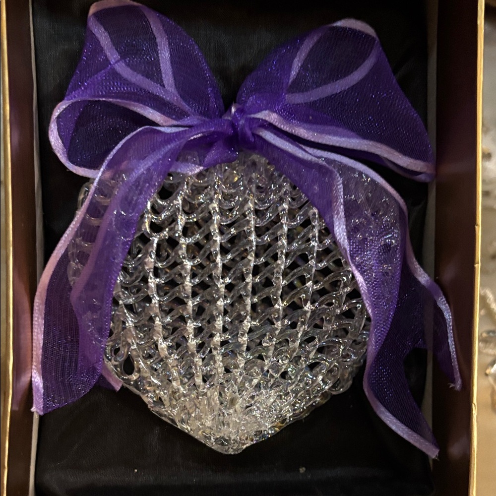 Crystal Heart Ornament with Purple Ribbon